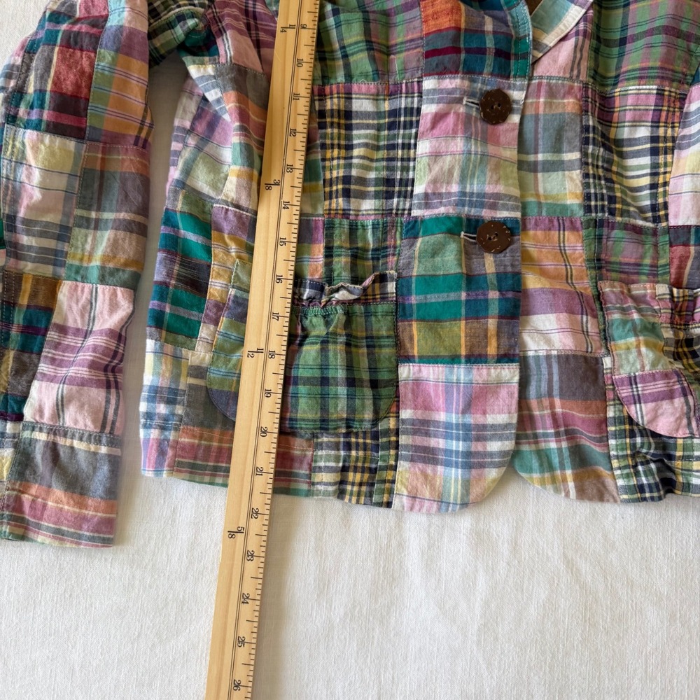 Morrissey Womens Patchwork Plaid Blazer Jacket Multi Color Cotton Sz 10 USA - Picture 5 of 7